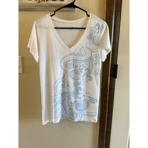 Nwt Banana Republic Women's M Organic Cotton Paisley Floral V Neck T Shirt